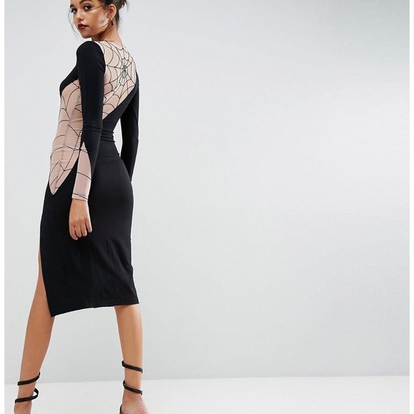 ASOS Halloween Spiderweb Flocked Glamour Black PIn-up dress Vampira Goth 6 🕸️ - Picture 3 of 11
